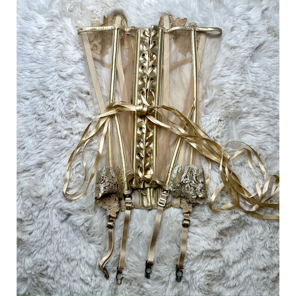 RARE🔥 Honey Birdette AMELIE💛 Gold Floral Corset XS - Picture 2 of 3